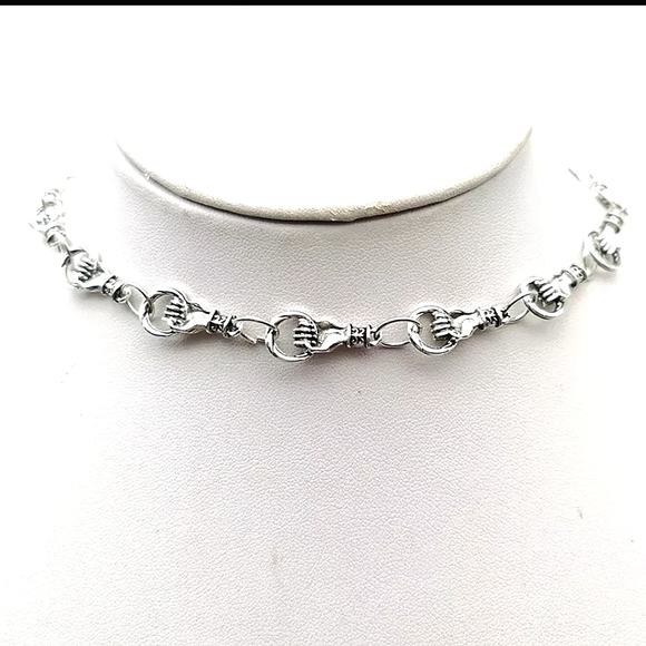 HAND Grip fist link choker necklace adjustable silver or black - Picture 3 of 5